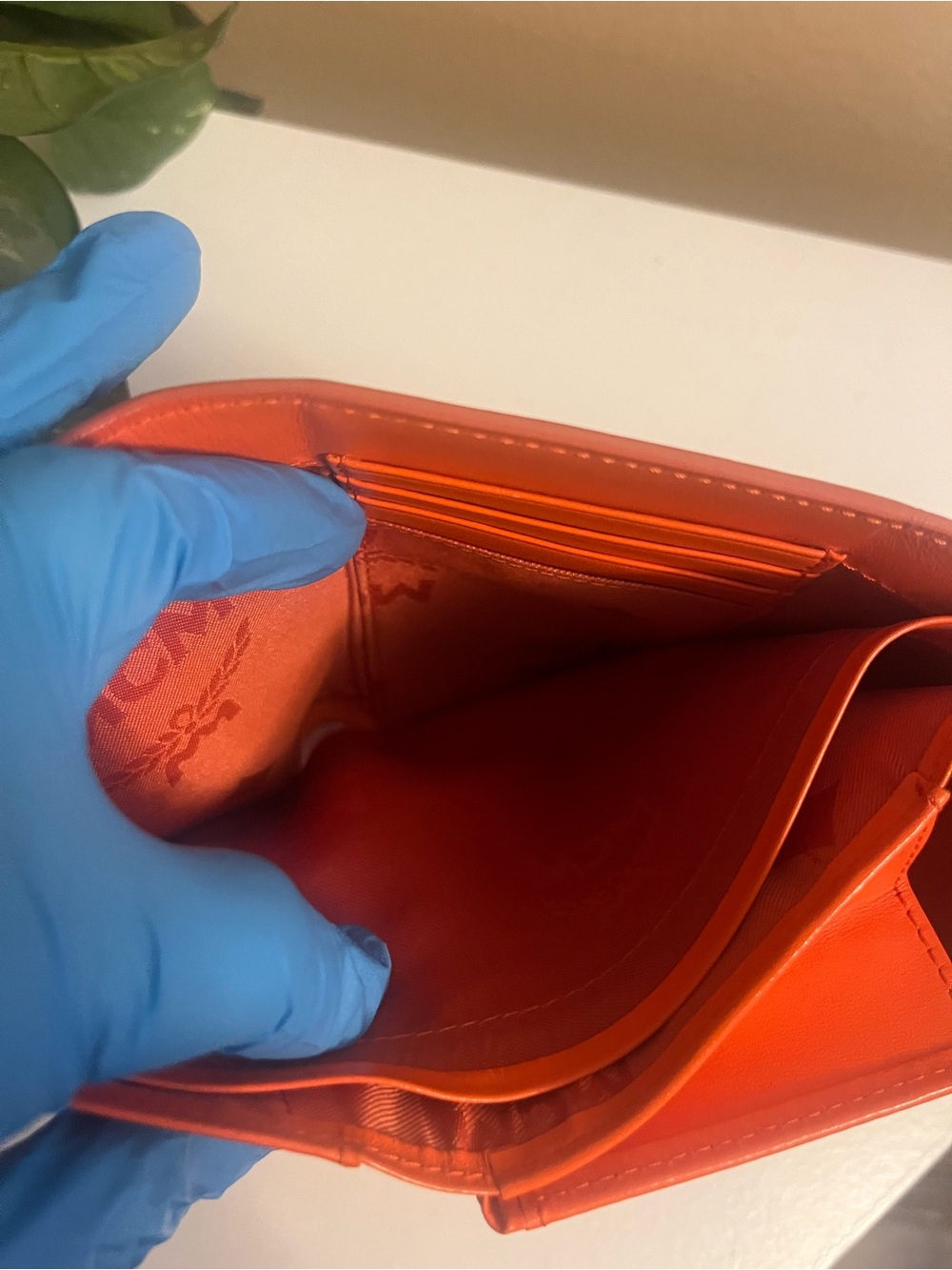 MCM Orange Leather Envelope Compact Wallet with Gold Logo - Picture 12 of 13